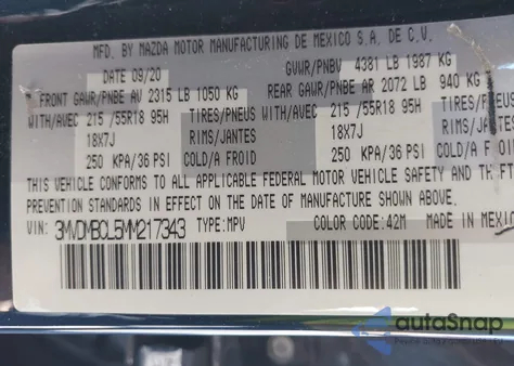 2021 Mazda Cx-30 Preferred z USA, uszkodzony, nr VIN 3MVDMBCL5MM217343